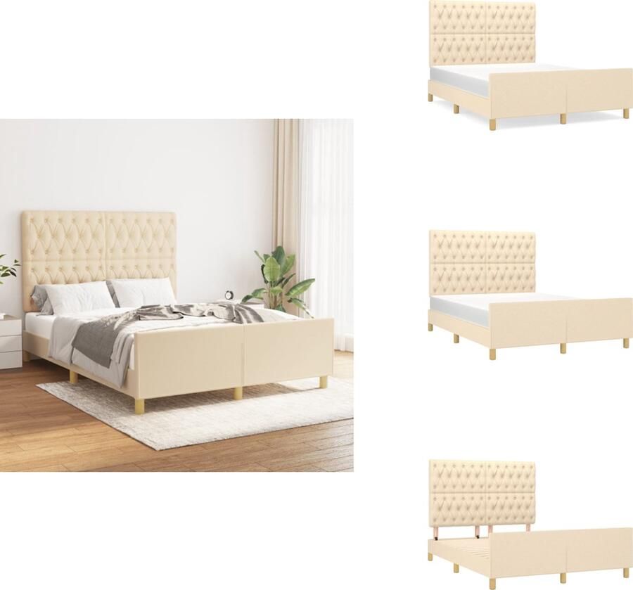 VidaXL Bedframe Hoofdeinde Crème 193 x 146 x 118 128 cm Duurzaam materiaal Verstelbare hoogte Ondersteunende poten Multiplex lattenbodem Comfortabele ondersteuning Bed