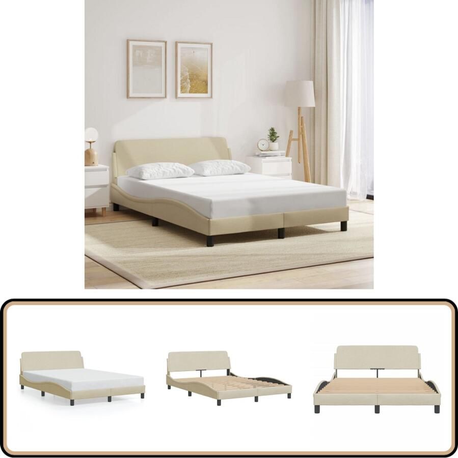 VidaXL Bedframe zonder matras stof crÃ¨mekleurig 140x190 cm - Foto 2