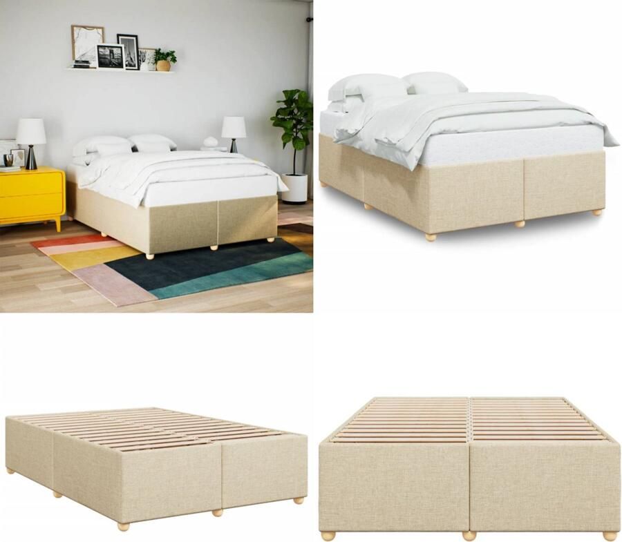 VidaXL Bedframe zonder matras stof crèmekleurig 140x200 cm Bedframe Bed Bedbodem