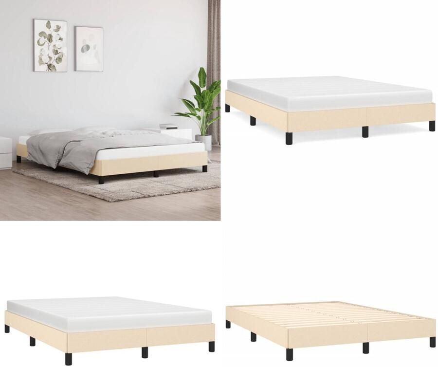VidaXL Boxspringframe stof crèmekleurig 140x200 cm Boxspringframe Boxspringframes Bed Ledikant - Foto 2