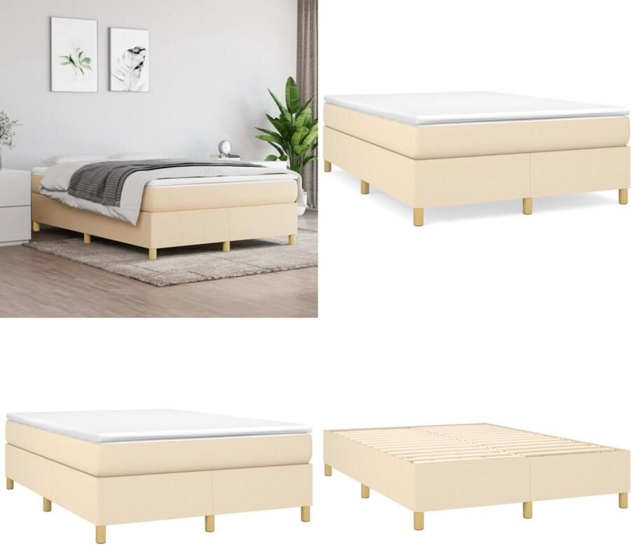 VidaXL Boxspringframe stof crèmekleurig 140x200 cm Boxspringframe Boxspringframes Bed Ledikant
