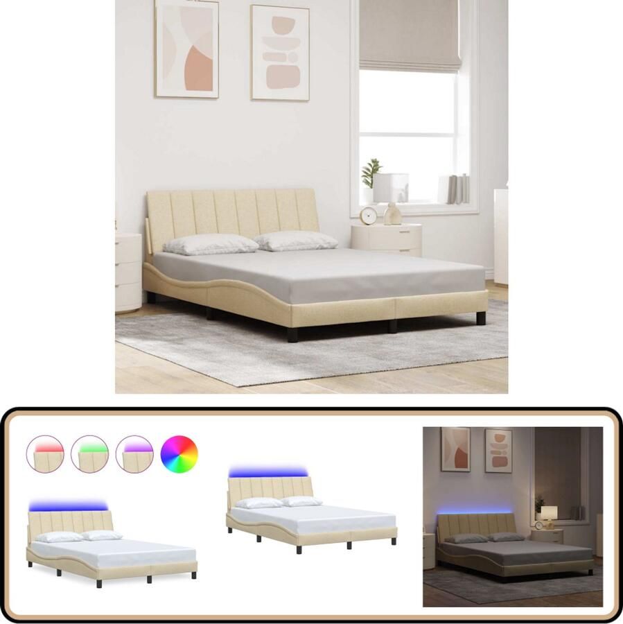 VidaXL Bedframe zonder matras stof crèmekleurig 140x200 cm