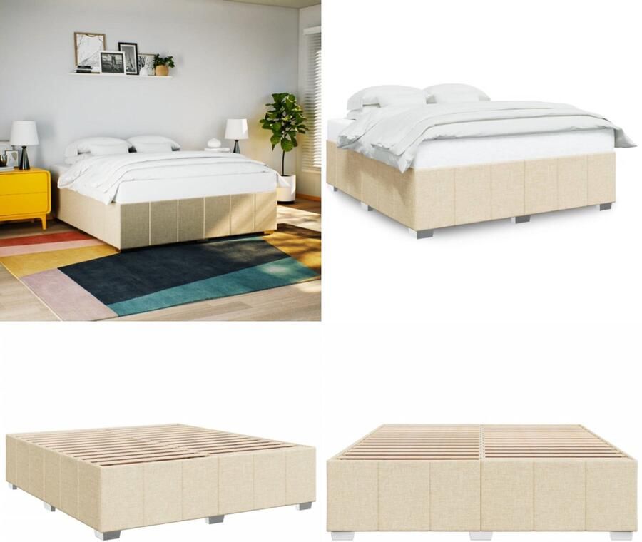 VidaXL Bedframe zonder matras stof crèmekleurig 180x200 cm Bedframe Bed Bedbodem