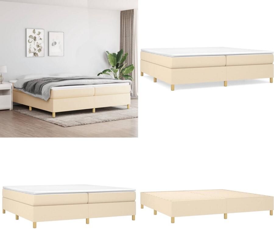 VidaXL Boxspringframe stof crèmekleurig 200x200 cm Boxspringframe Boxspringframes Bed Ledikant