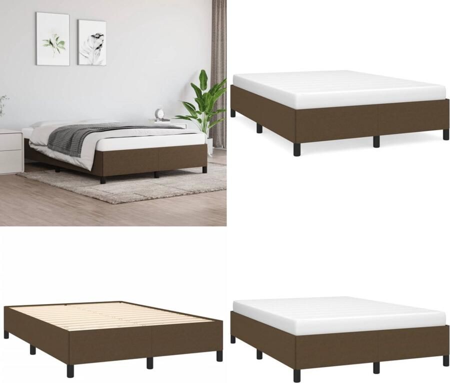 VidaXL Bedframe zonder matras stof donkerbruin 140x190 cm Bedframe Bed Slaapmeubel