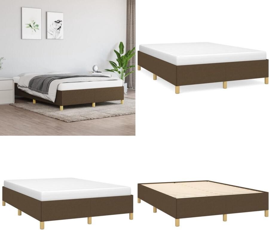 VidaXL Boxspringframe stof donkerbruin 140x190 cm Boxspringframe Boxspringframes Bed Ledikant - Foto 2