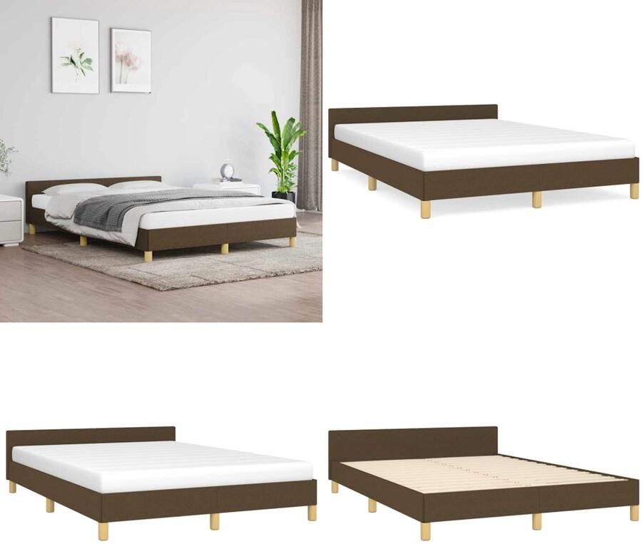 VidaXL Bedframe met hoofdeinde stof donkerblauw 140x190 cm Bedframe Met Hoofdeinde Bedframes Met Hoofdeindes Bed Slaapmeubel