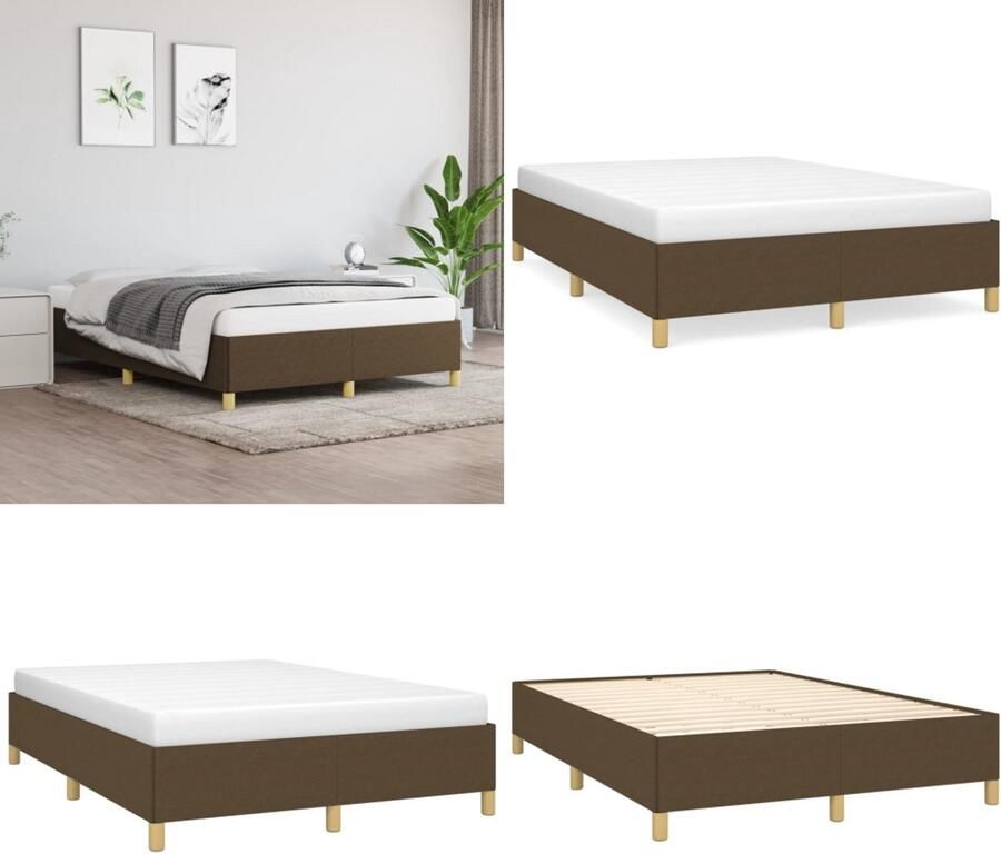 VidaXL Boxspringframe stof donkerbruin 140x200 cm Boxspringframe Boxspringframes Bed Ledikant - Foto 2