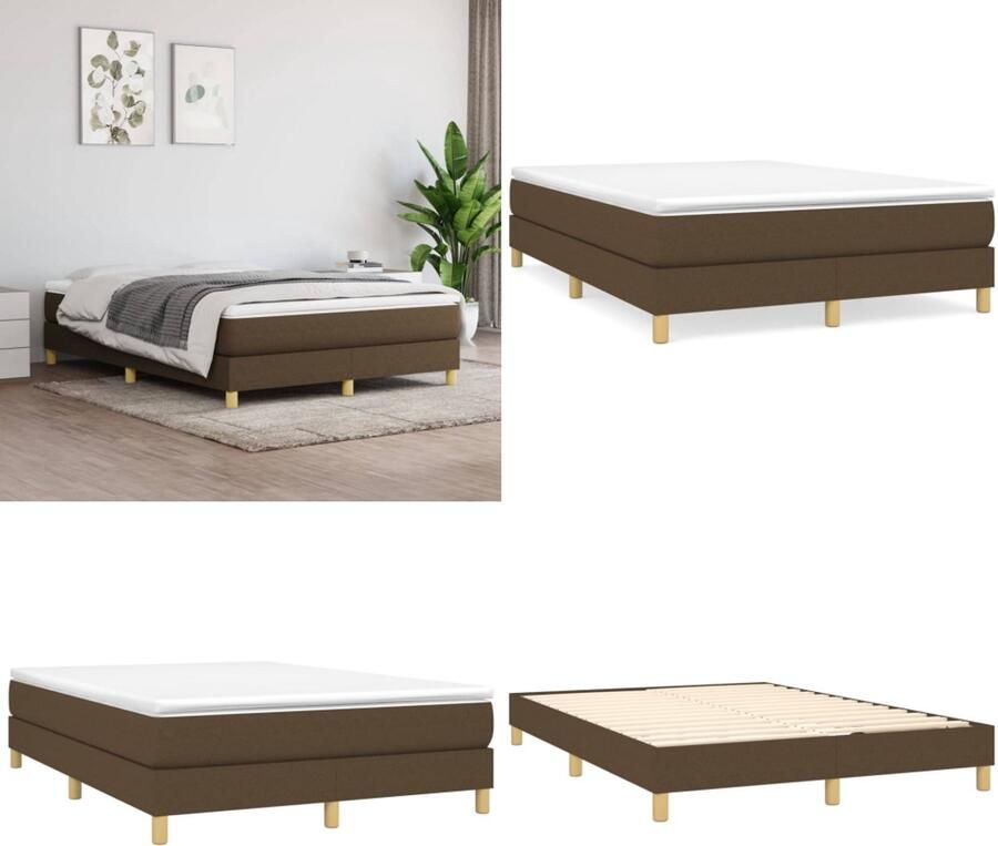 VidaXL Boxspringframe stof donkerbruin 140x200 cm Boxspringframe Boxspringframes Bed Ledikant - Foto 3