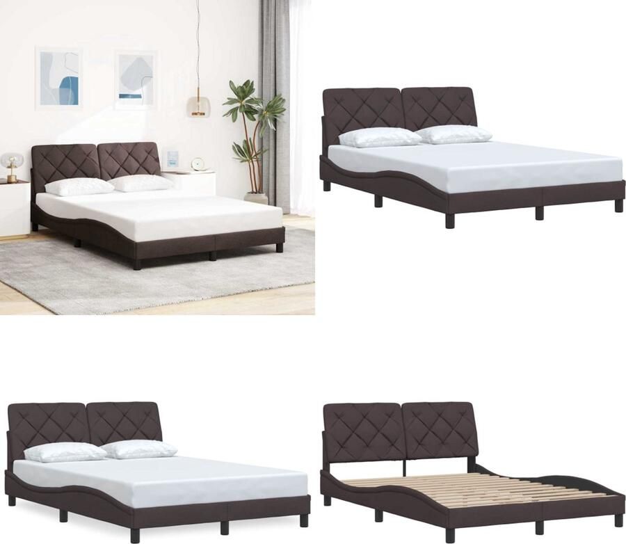 VidaXL Bedframe zonder matras stof donkerbruin 140x200 cm Bedframe Bedframes Bed Bedbodem