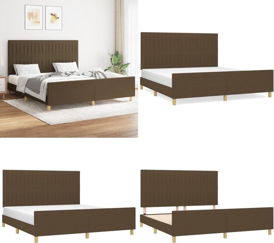 VidaXL Bedframe zonder matras stof donkerbruin 160x200 cm Bedframe Met Hoofdeinde Bedframes Met Hoofdeindes Bed Slaapmeubel