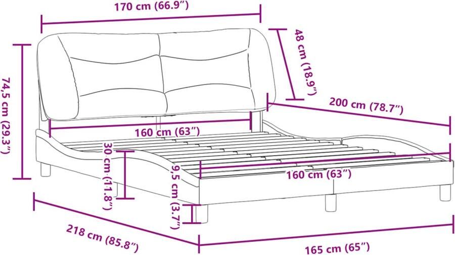 VidaXL Bedframe zonder matras stof donkerbruin 160x200 cm - Foto 7