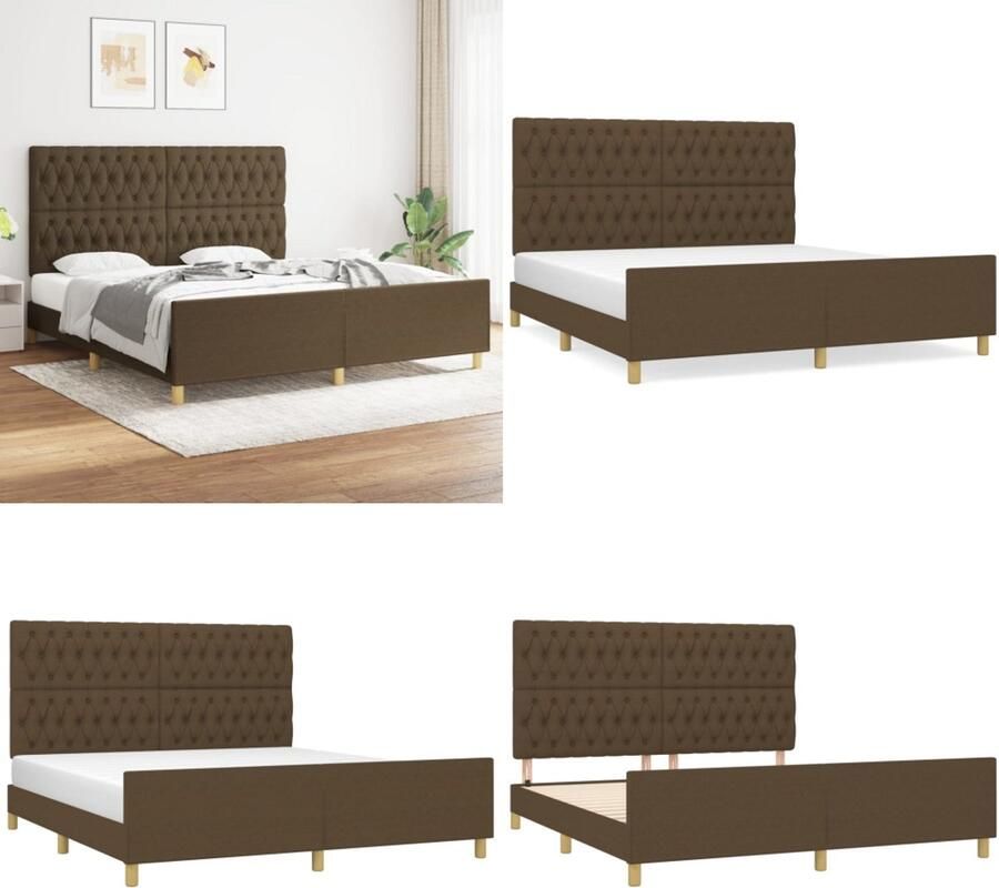 VidaXL Bedframe zonder matras stof donkerbruin 180x200 cm Bedframe Met Hoofdeinde Bedframes Met Hoofdeindes Bed Slaapmeubel