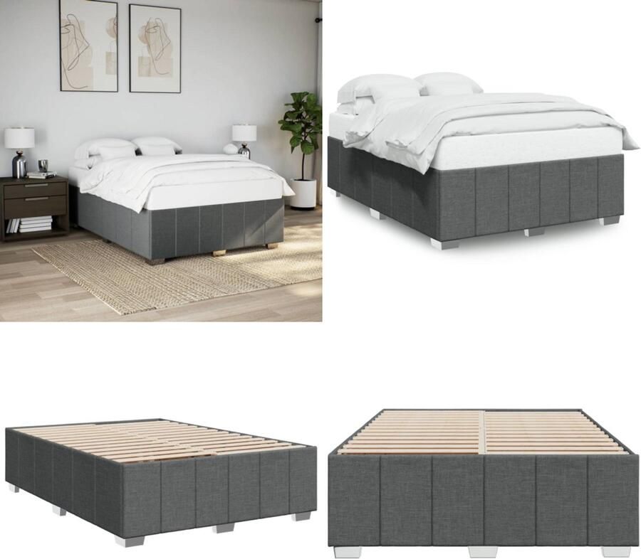 VidaXL Bedframe zonder matras stof donkergrijs 140x190 cm Bedframe Bed Bedbodem