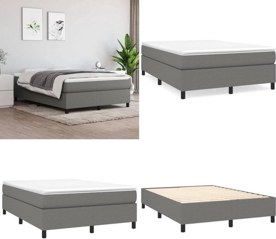 VidaXL Boxspringframe stof donkergrijs 140x190 cm Boxspringframe Boxspringframes Bed Ledikant