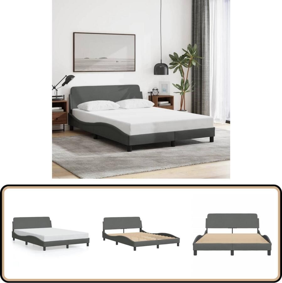 VidaXL Houten Bed Frame Donker Grijs Bed Frame Bedframe Dover stof donkergrijs 140x190 cm Stoffen Bed Frame Tweepersoons Bed Frame King Size Bed Frame