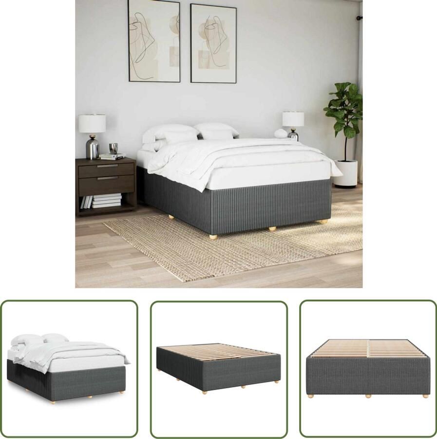 The Living Store Bedframe met hoofdeinde stof donkergrijs 140x200 cm Bedframe Met Hoofdeinde Bedframes Met Hoofdeindes Bed Slaapmeubel Ledikant Bedbodem Tweepersoonsbed Bedden Slaapmeubels Slaapmeubelen Slaapmeubilair - Foto 2