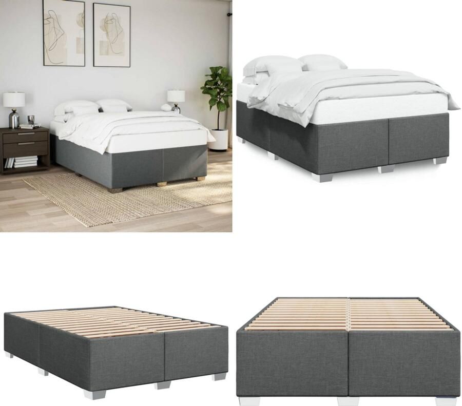 VidaXL Bedframe zonder matras stof donkergrijs 140x200 cm Bedframe Bed Bedbodem