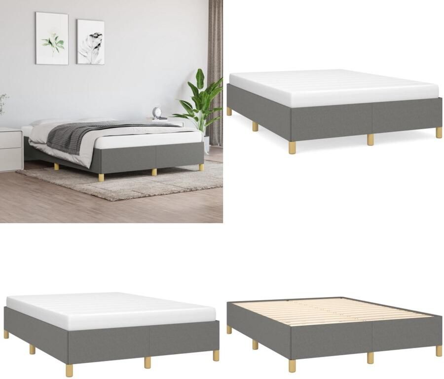 VidaXL Boxspringframe stof donkergrijs 140x200 cm Boxspringframe Boxspringframes Bed Ledikant