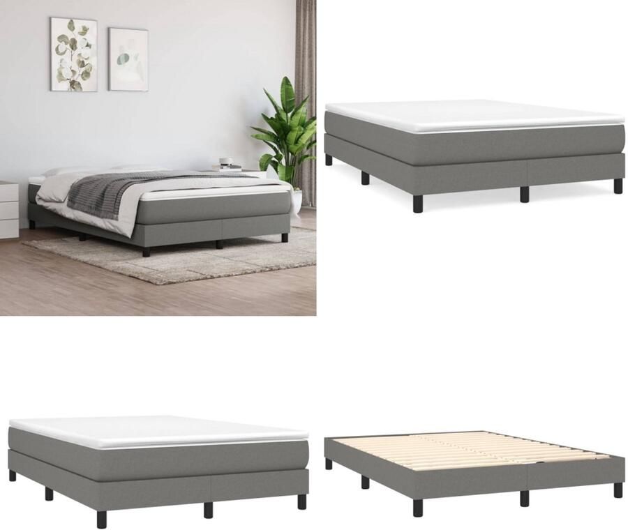 VidaXL Boxspringframe stof donkergrijs 140x200 cm Boxspringframe Boxspringframes Bed Ledikant - Foto 2