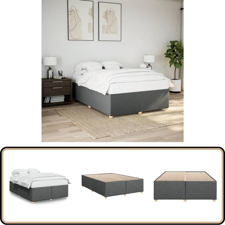 VidaXL Bedframe zonder matras stof donkergrijs 160x200 cm