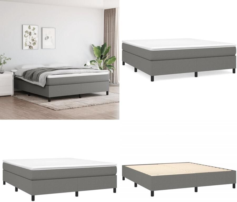 VidaXL Boxspringframe stof donkergrijs 180x200 cm Boxspringframe Boxspringframes Bed Ledikant
