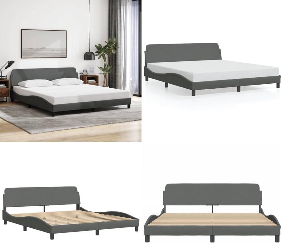 VidaXL Bedframe zonder matras stof donkergrijs 180x200 cm Bedframe Bedframes Bed Bedbodem