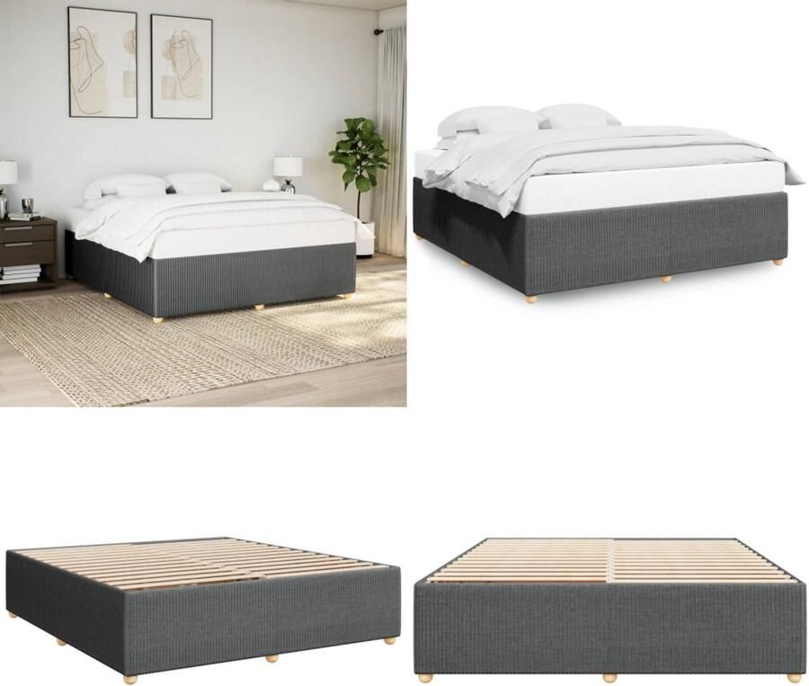 VidaXL Bedframe zonder matras stof donkergrijs 200x200 cm Bedframe Bed Bedbodem