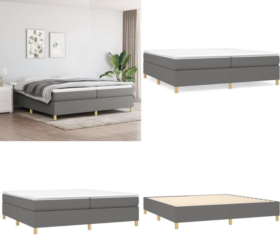 VidaXL Boxspringframe stof donkergrijs 200x200 cm Boxspringframe Boxspringframes Bed Ledikant