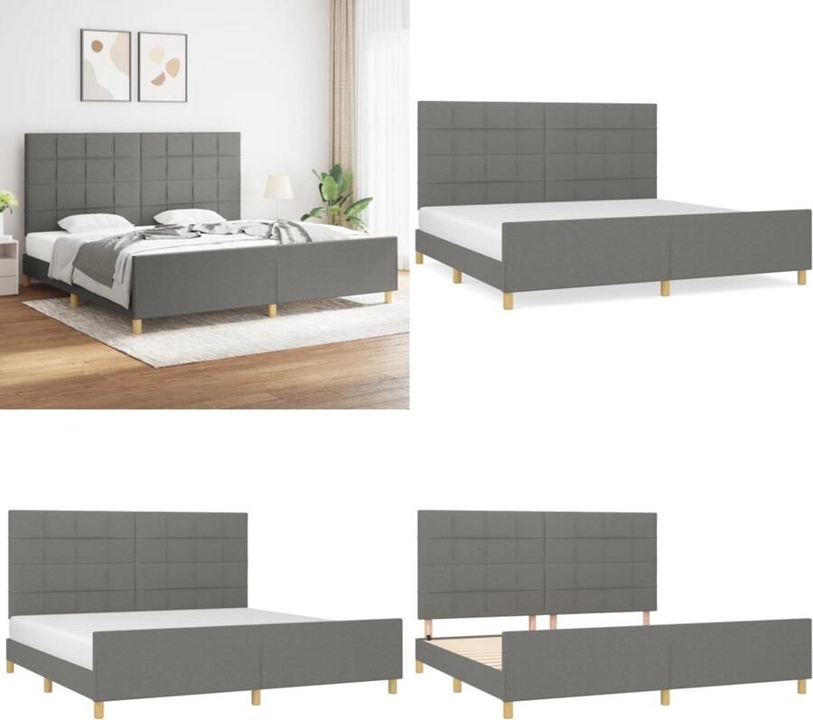 VidaXL Bedframe zonder matras stof donkergrijs 200x200 cm Bedframe Met Hoofdeinde Bedframes Met Hoofdeindes Bed Slaapmeubel
