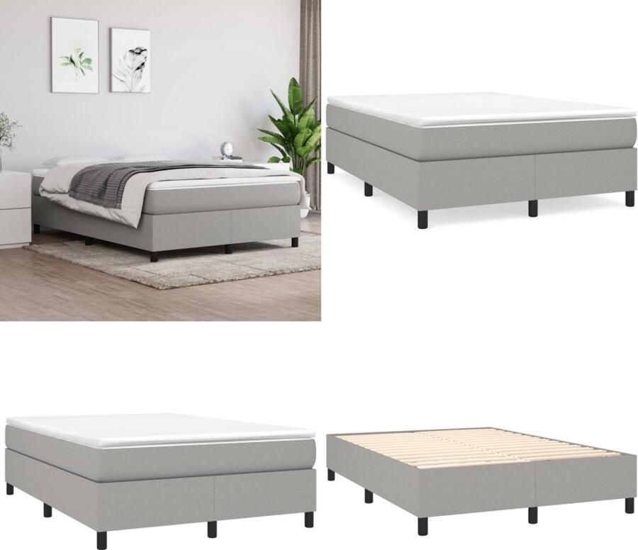 VidaXL Boxspringframe stof lichtgrijs 140x190 cm Boxspringframe Boxspringframes Bed Ledikant