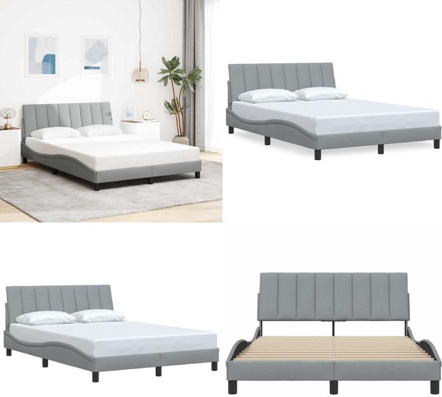 VidaXL Bedframe zonder matras stof lichtgrijs 140x190 cm Bedframe Bedframes Bed Bedbodem