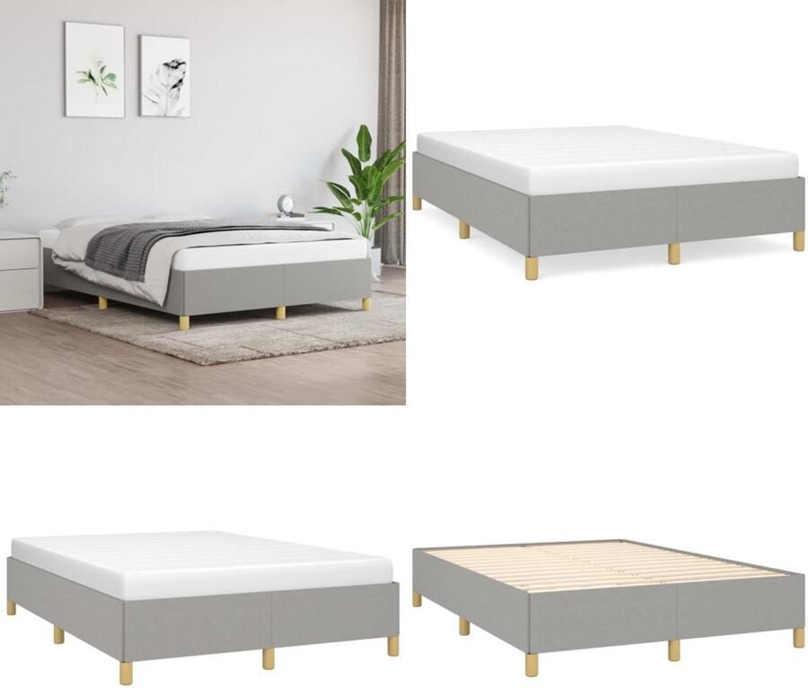 VidaXL Bedframe zonder matras stof lichtgrijs 140x200 cm Bedframe Bed Slaapmeubel
