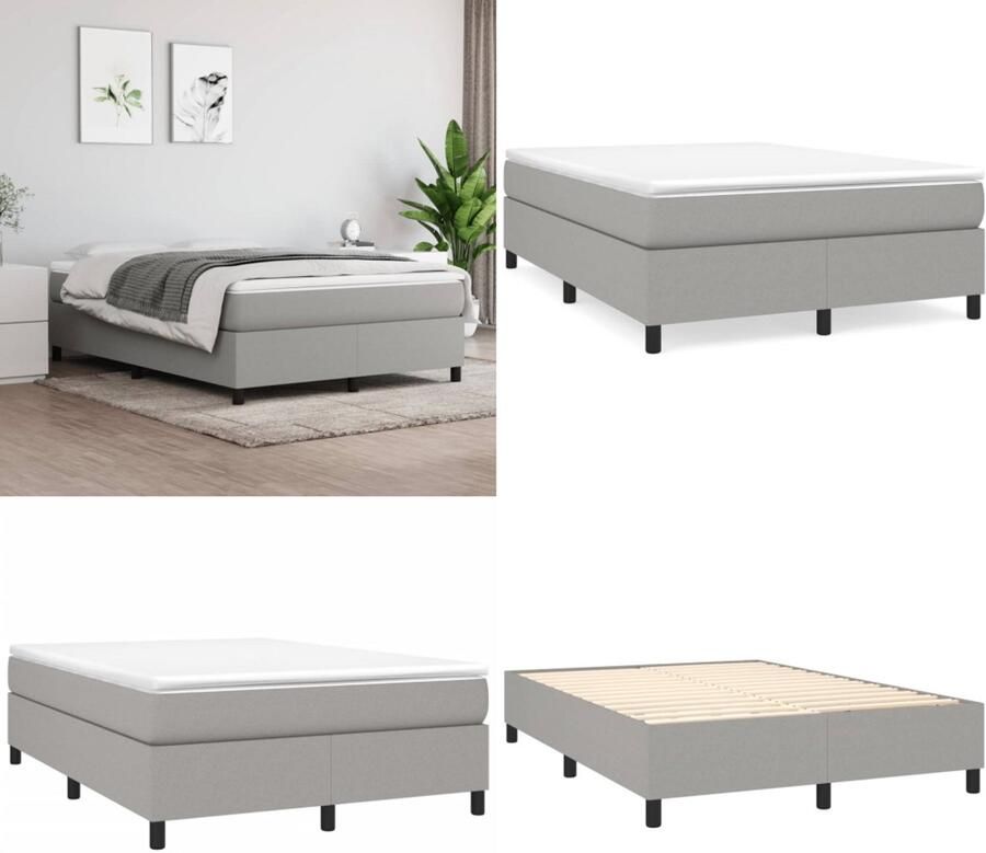VidaXL Boxspringframe stof lichtgrijs 140x200 cm Boxspringframe Boxspringframes Bed Ledikant