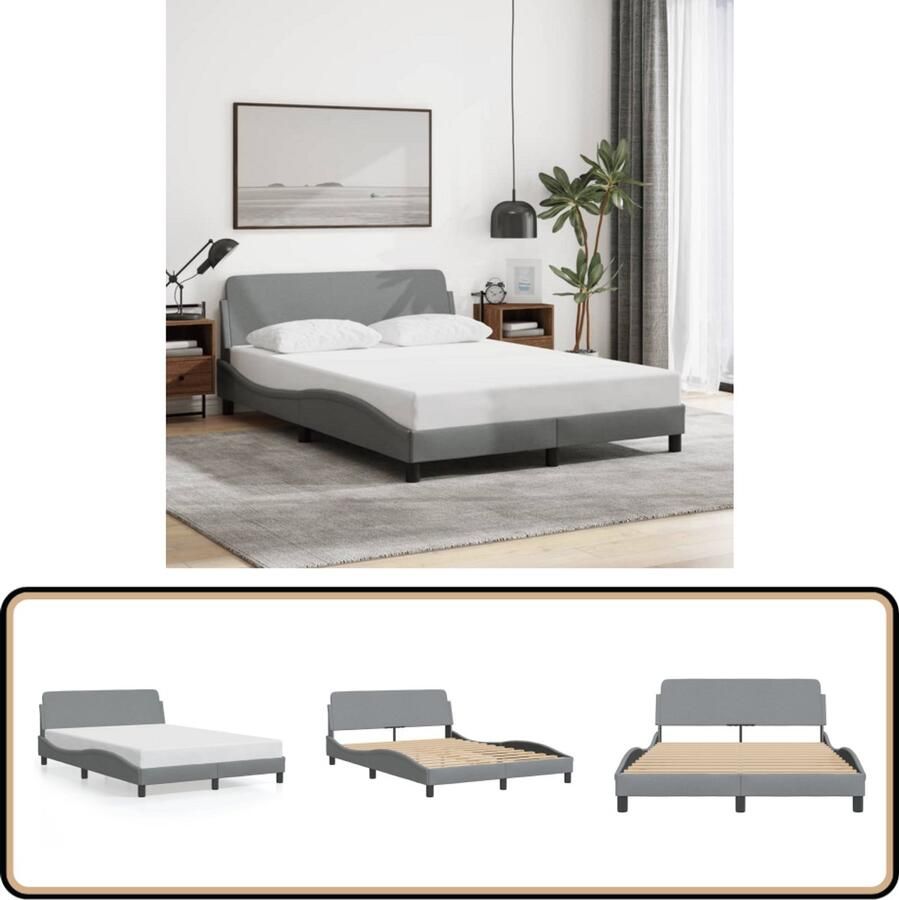 VidaXL Bedframe zonder matras stof lichtgrijs 140x200 cm - Foto 2