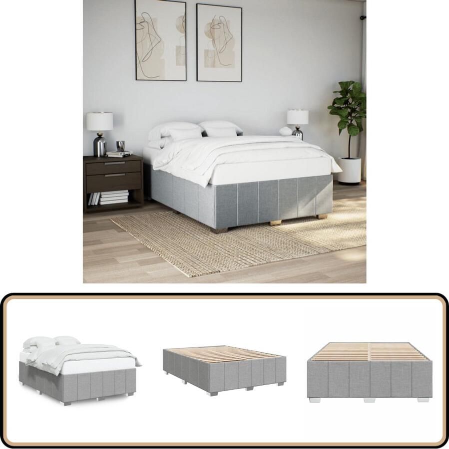 VidaXL Bedframe zonder matras stof lichtgrijs 140x200 cm - Foto 4