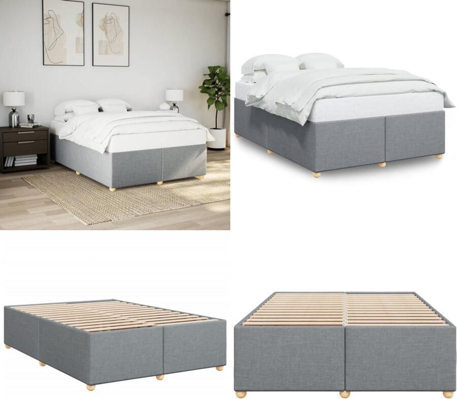 VidaXL Bedframe zonder matras stof lichtgrijs 160x200 cm Bedframe Bed Bedbodem