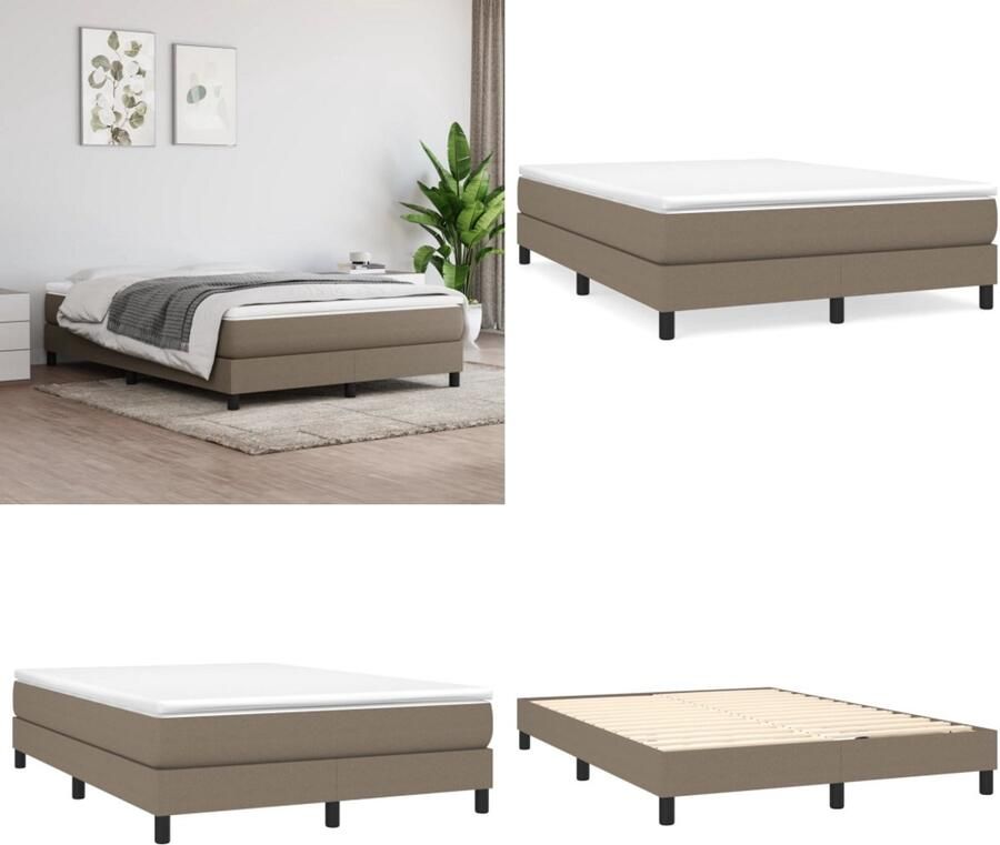 VidaXL Boxspringframe stof taupe 140x190 cm Boxspringframe Boxspringframes Bed Ledikant - Foto 2