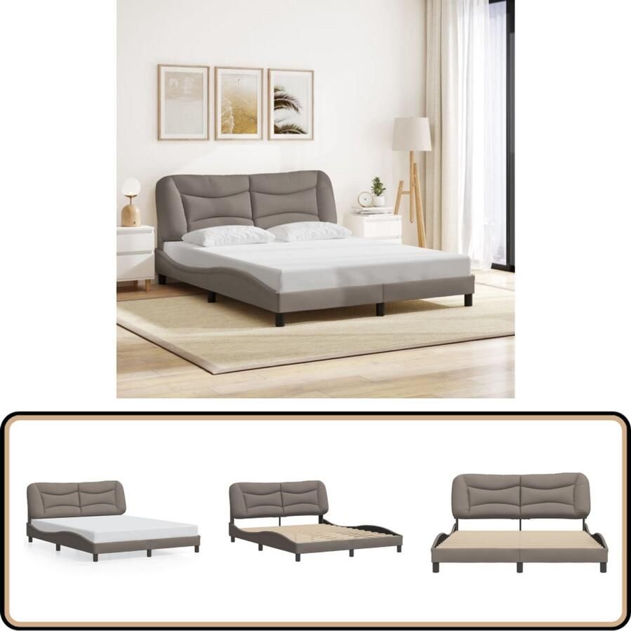 VidaXL Bedframe zonder matras stof taupe 160x200 cm - Foto 2