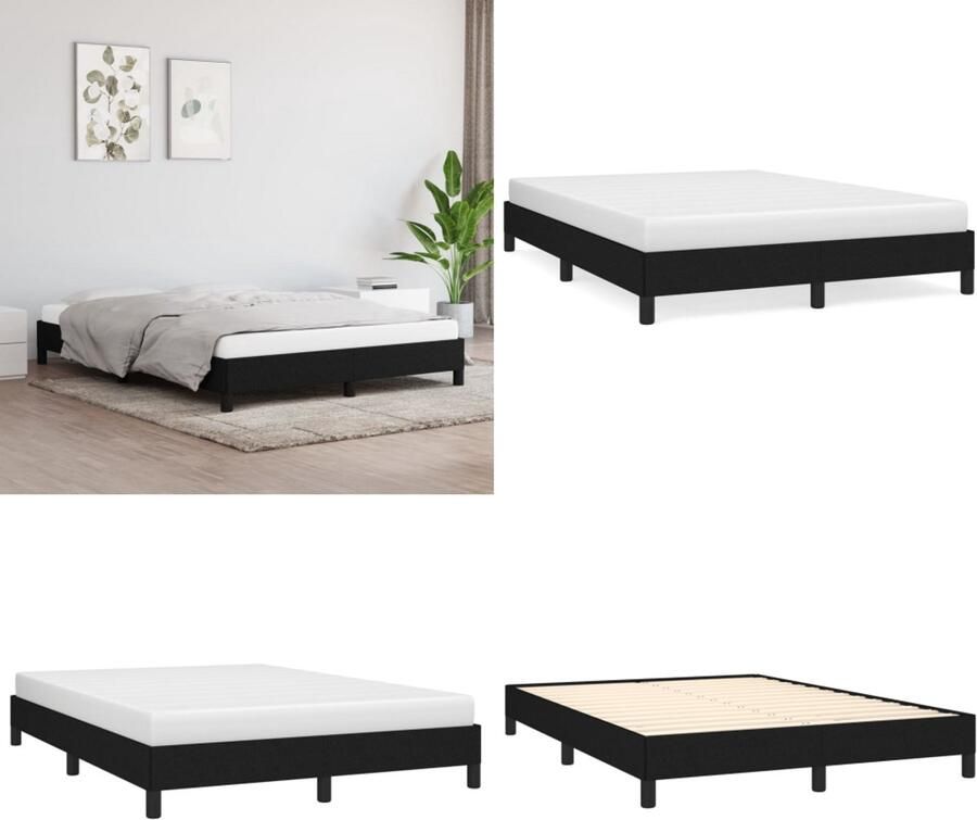 VidaXL Boxspringframe stof zwart 140x190 cm Boxspringframe Boxspringframes Bed Ledikant - Foto 2