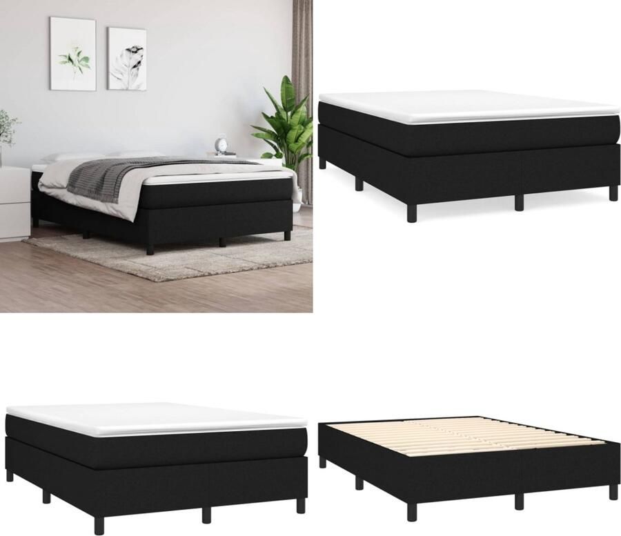 VidaXL Boxspringframe stof zwart 140x190 cm Boxspringframe Boxspringframes Bed Ledikant