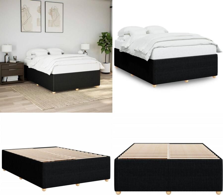 VidaXL Bedframe zonder matras stof zwart 160x200 cm Bedframe Bed Bedbodem