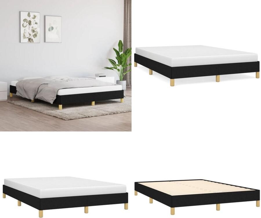 VidaXL Boxspringframe stof zwart 160x200 cm Boxspringframe Boxspringframes Bed Ledikant - Foto 2
