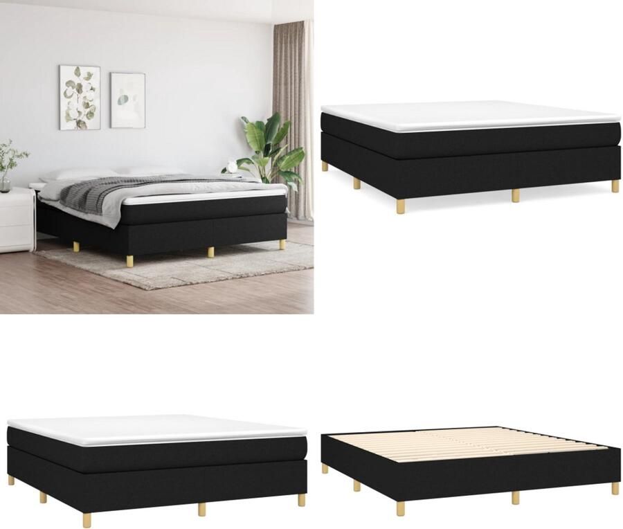 VidaXL Boxspringframe stof zwart 180x200 cm Boxspringframe Boxspringframes Bed Ledikant