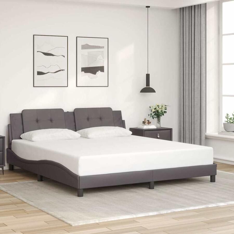 VidaXL Bedframe zonder matras Zadar kunstleer grijs 180x200 cm - Foto 2