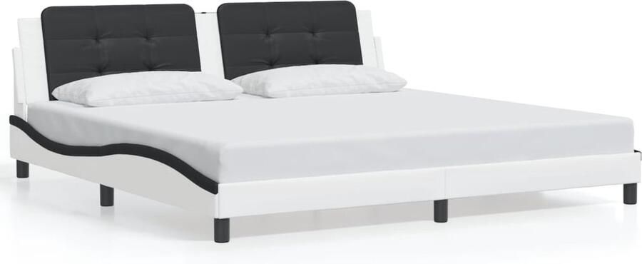 VidaXL Bedframe zonder matras Zadar kunstleer wit en zwart 200x200 cm - Foto 7