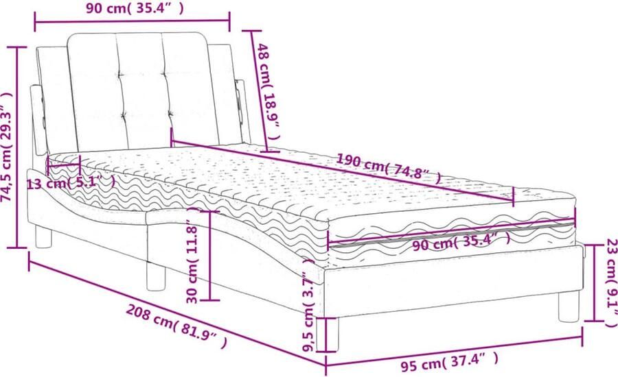 Vida XL Bed met matras kunstleer zwart 90x190 cm SKU: V3208831