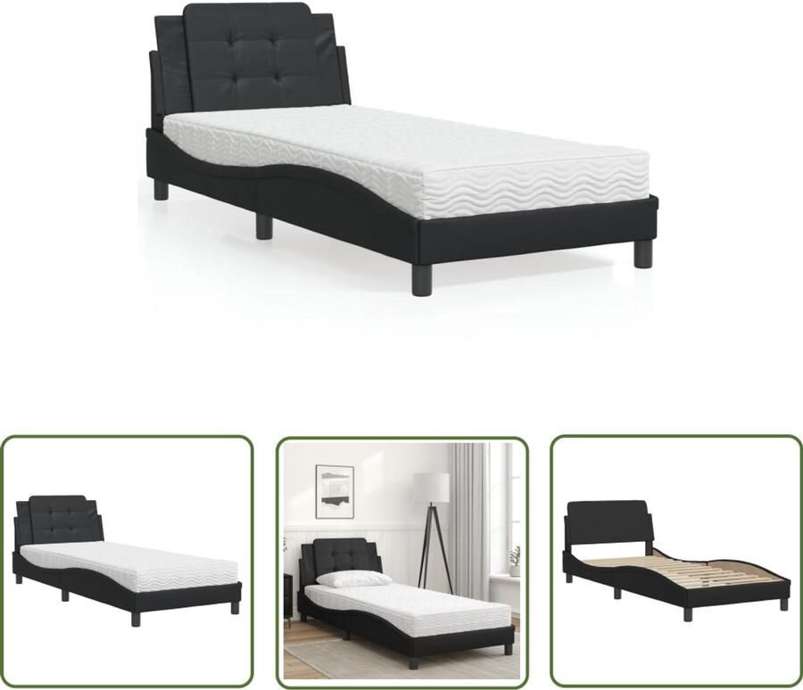 VidaXL Bedframe zonder matras Zadar kunstleer zwart 90x200 cm Slaapcomfort Bed Frame Boxspring Tweepersoonsbed King Size Bed
