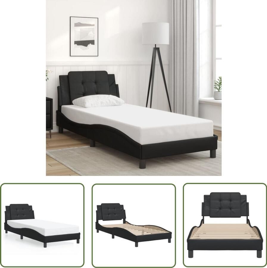 VidaXL Bedframe zonder matras Zadar kunstleer zwart 90x200 cm Slaapkamers Bed Frame Boxspring Hoofdbord Design Bed