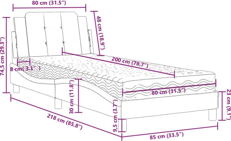 VidaXL Bedframe zonder matras Zadar kunstleer zwart en wit 80x200 cm - Foto 2